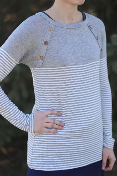 Button Trio Modest Long Sleeve Shirt