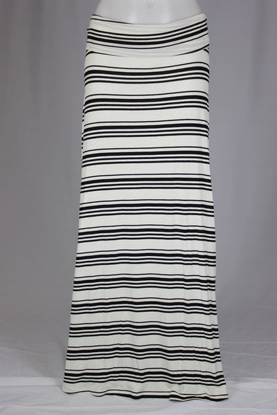 Junior White Black Striped Long Skirt