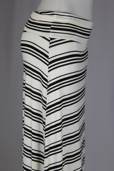 Junior White Black Striped Long Skirt