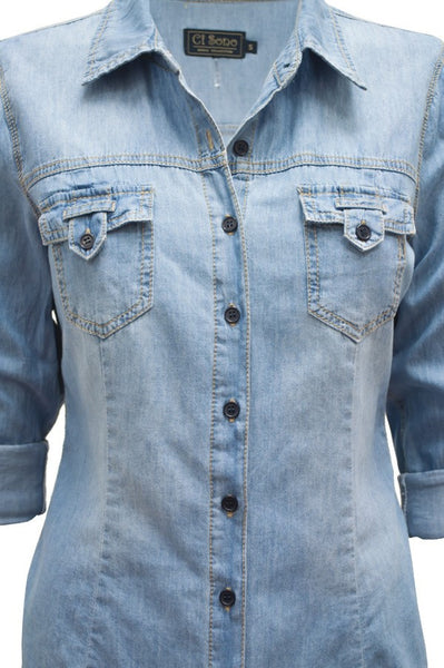 Modest Chambray Denim Shirt | Classic Button Down Shirt Sizes 6-14