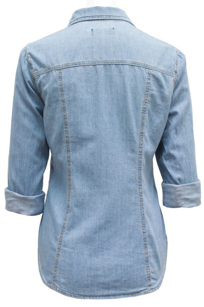 Modest Chambray Denim Shirt | Classic Button Down Shirt Sizes 6-14